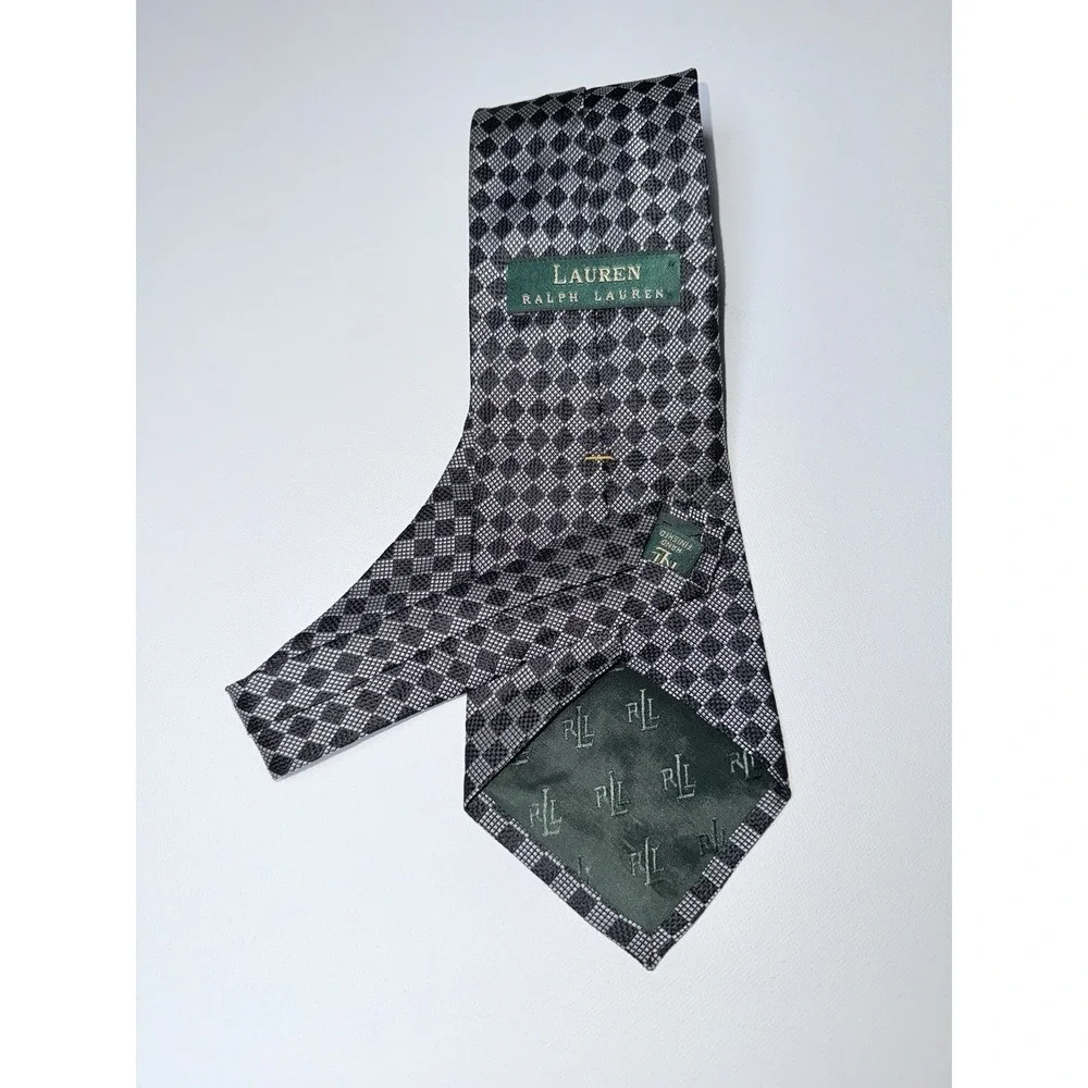 Lauren Ralph‎ Lauren Vintage Silk Tie Gray/Black Geometric Diamond RLL